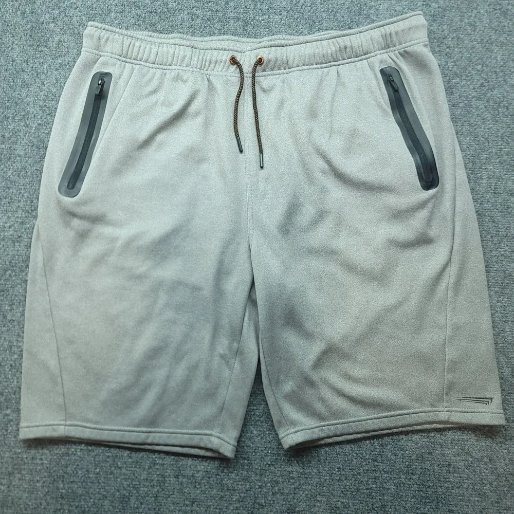 Copper Fit Mens Gray Copper Infused Athletic Shorts Zipper Pockets XL 20in Waist